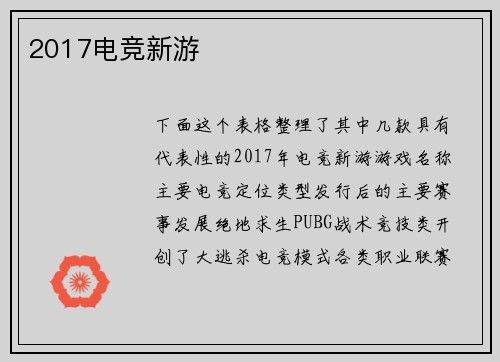 2017电竞新游